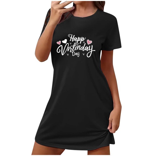 Amzcrzy Pyjamas pour Femmes Mode Imprimé Cœur Valentines Day Robe Décontractée Confortable à Manches Courtes Chemises de Nuit pour Femmes Valentines Day Cadeaux