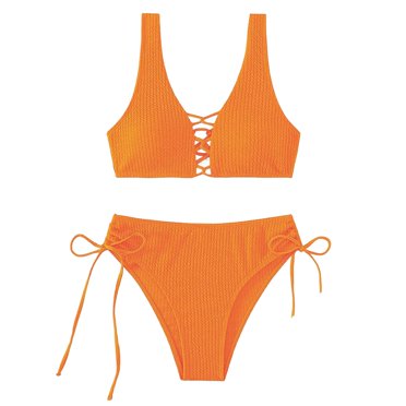 adviicd Womens Bathing Suits Tankinis Women One Shoulder High Waisted Bikini Tie High Cut Two Piece Swimsuits Orange,M