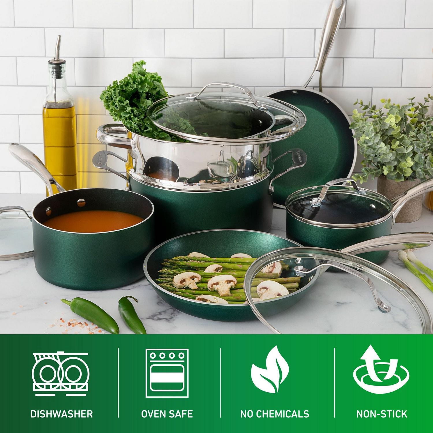 Ensemble de 20 morceaux Granitestone Diamond en aluminium émeraude antiadhésif – Batterie et moules de cuisine