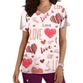 thumbnail image 1 of TIMIFIS Haut de Sarrau d'Infirmière Rouge pour Femmes, Saint-Valentin, Uniforme de Travail, Manches Courtes, Col en V, Blouse T-shirt de Travail avec Poches - Imprimé Rouge, 1 of 5