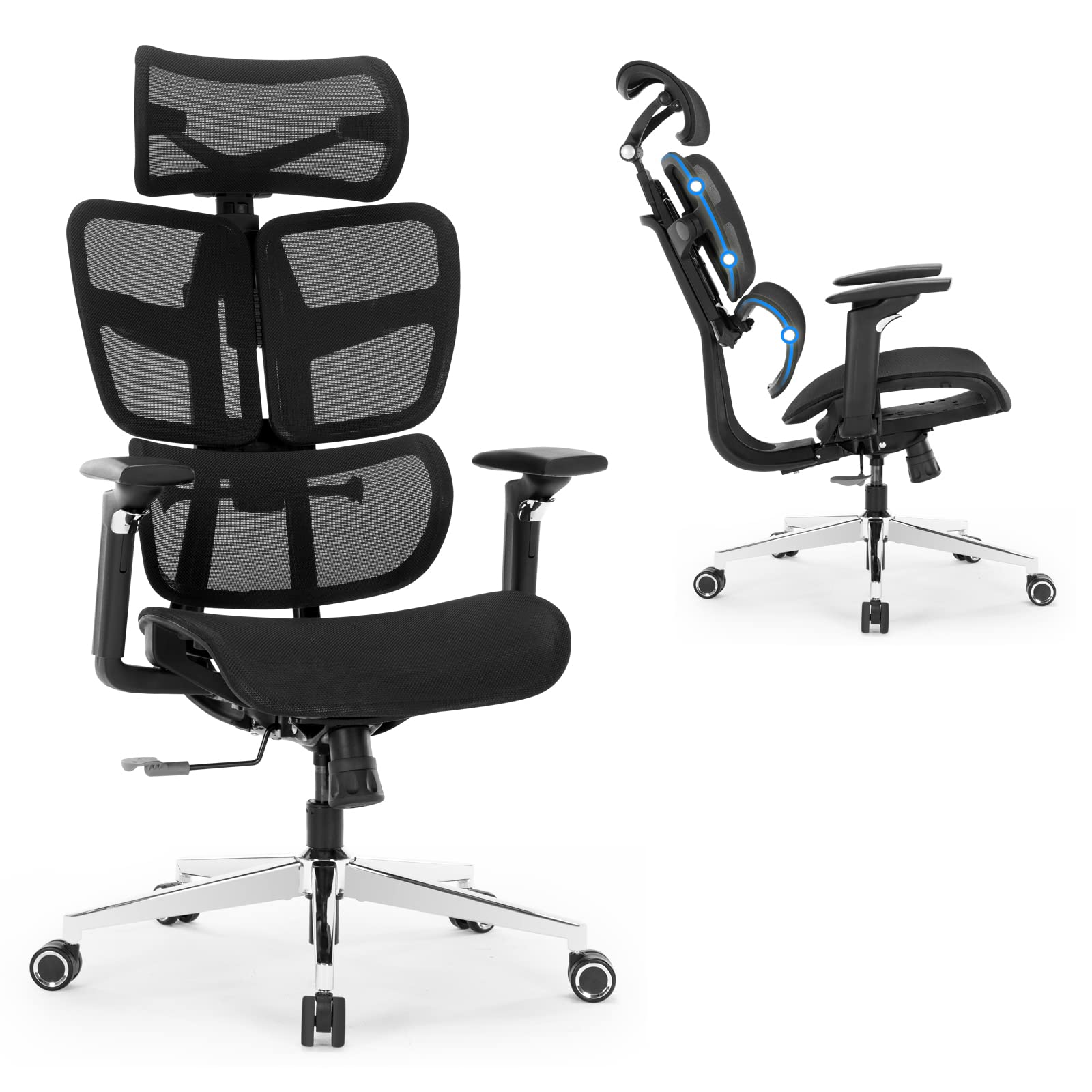 Luckyear Office Chair Ergonomic Desk Chair, Big and Tall Mesh Computer Chair with Adjustable Lumbar Support, Tilt Function and Headrest Home Office Desk Chairs, Swivel Executive Task Chair
