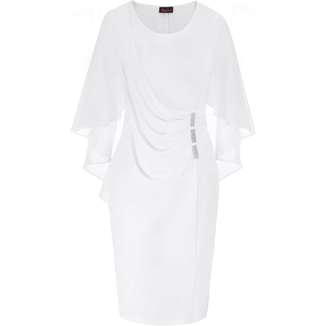 Hanna Nikole Robe à Manches Cape en Mousseline pour Femme, Grande Taille, Flatteuse, à Volants, avec Strass, Robe Crayon