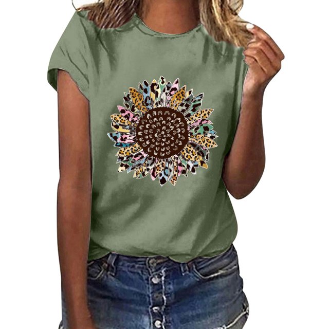 Birdeem Womens Round- Neck Christmas Printing Recreational Short Sleeve Tops