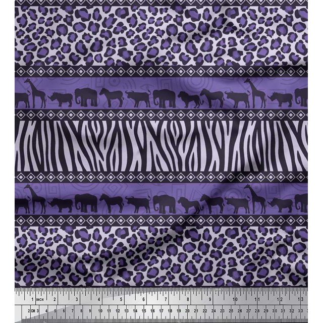 Soimoi Rayon Fabric Animal Skin & Animals Group Print Fabric by The Yard 56 Inch Wide