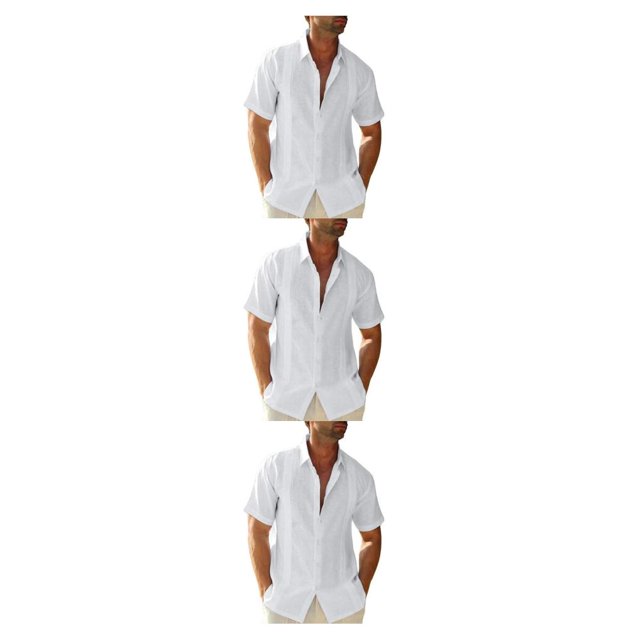 pitrice Men Shirt Casual Short Sleeve Breathable Replacement Button Down Solid Color Fashionable Home Dating Shirts Top White XL 3Set