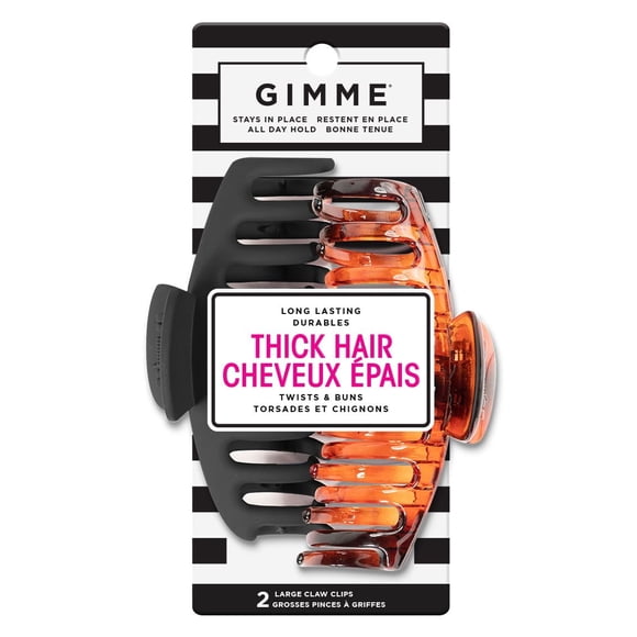 GIMME Thick Hair Claw Clips, Black/Tortoise 2CT