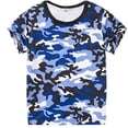 thumbnail image 1 of PMVFHDE T-Shirt Camouflage à Manches Courtes pour Garçons et Filles avec Imprimé Graphique, Col Rond, Haut Décontracté pour Enfants Design Unisexe, Séchage Rapide, Bleu, 12-24 Mois, 1 of 1