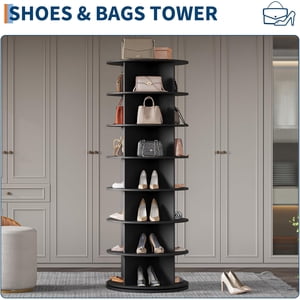 EastVita 7 Tour rotative de chaussures de niveau,360° Organisateur de chaussures de spinning debout,Affichage des chaussures de Spinning vertical,Shoes rack de rangement ronde Carrousel,Organisation de placards de chaussures rotatives,Noir