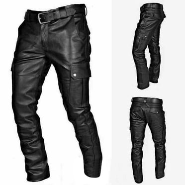 Men's Skinny Straight Leg Tapered Pu Faux Leather Motorcycle Biker Pants
