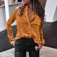 thumbnail image 2 of Plebaso Women's Velvet Long Sleeve Button down Shirts Fall Winter Tops Womens Dressy Blouses with Pockets, 2 of 5
