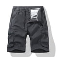 thumbnail image 2 of Men Casual Solid Zipper Button Pockets Elastic Waist Cropped Cargo Shorts(Dark Gray,4XL), 2 of 3