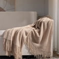 thumbnail image 1 of Meitianfacai Fringe Trim Throw Blanket with Simple Design, Lightweight Air Conditioning Blanket for Sofa, Bed and Nap Use in Soft Breathable Fabric (Brown), 1 of 6