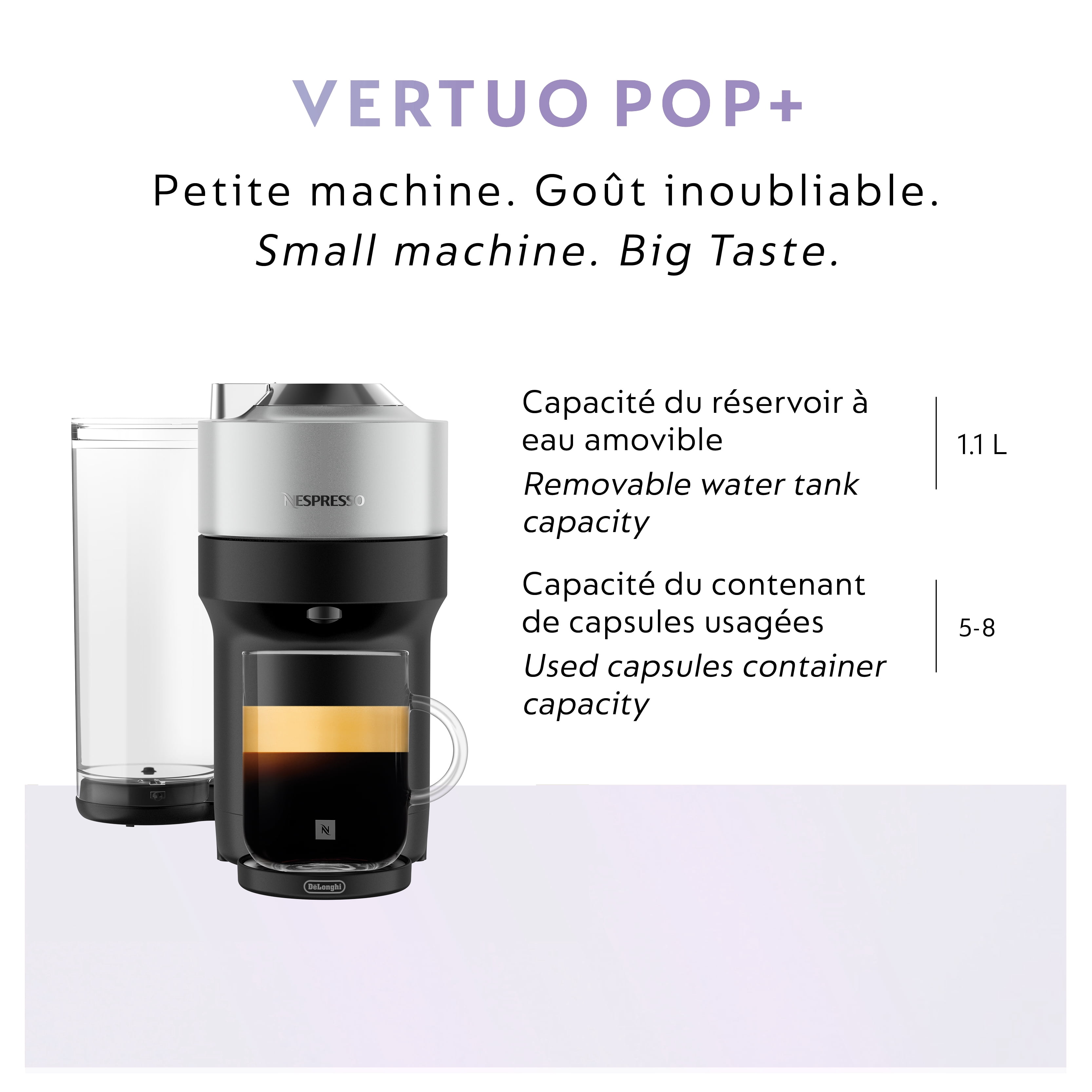 Machine à Café et Espresso Nespresso Vertuo Pop+ par De'Longhi, Argent