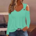 thumbnail image 2 of Yuyuzo Womens Tunic Tops Cold Shoulder Long Sleeve Shirts Loose Solid Color Lightweight Tee Tops, 2 of 5