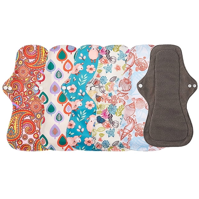 YOPTOP For Heavy Flow Bamboo Charcoal Reusable Menstrual Pads - Reusable Sanitary Pads | Reusable Panty Liners | Soft Cloth Menstrual Pads - 5 Pack Reusable Menstrual Pads (Extra Large),styleb