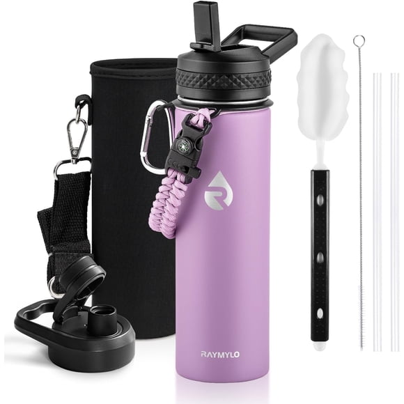 RAYMYLO Insulated Water Bottle 20 oz, Triple Wall Vacuum Stainless Steel (Cold for 48 Hrs), Leak Proof & Non-BPA, Kids Water Bottle Jug for School with Straw Spout Lids, Lilac