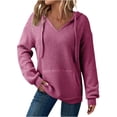 thumbnail image 2 of Xdegoge Womens Hoodies Sweatshirts Oversized Sweatshirts Ribbed Knit Long Sleeve Drawstring V Neck Casual Pullover Sweatshirt Hooded Tops Plus Size Fall Winter Clothes with Pockets Hot Pink M, 2 of 9