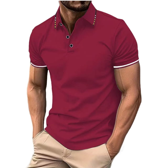 Birdeem Mode Hommes Décontracté Ajusté Col Rabattu Couleur Unie Manches Courtes T-Shirt Hauts Blouse