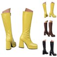 thumbnail image 1 of Dakaela Bottes Hauteur Genou pour Femmes, Talon Épais, Bout Carré, Plateforme, Bottes Hautes, Fermeture Éclair Latérale, Bottillons de Moto et de Vélo, Mode, 1 of 7
