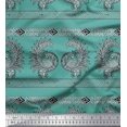 thumbnail image 1 of Soimoi Polyester Crepe Fabric Peacock Block Printed Fabric 1 Yard 52 Inch Wide, 1 of 1