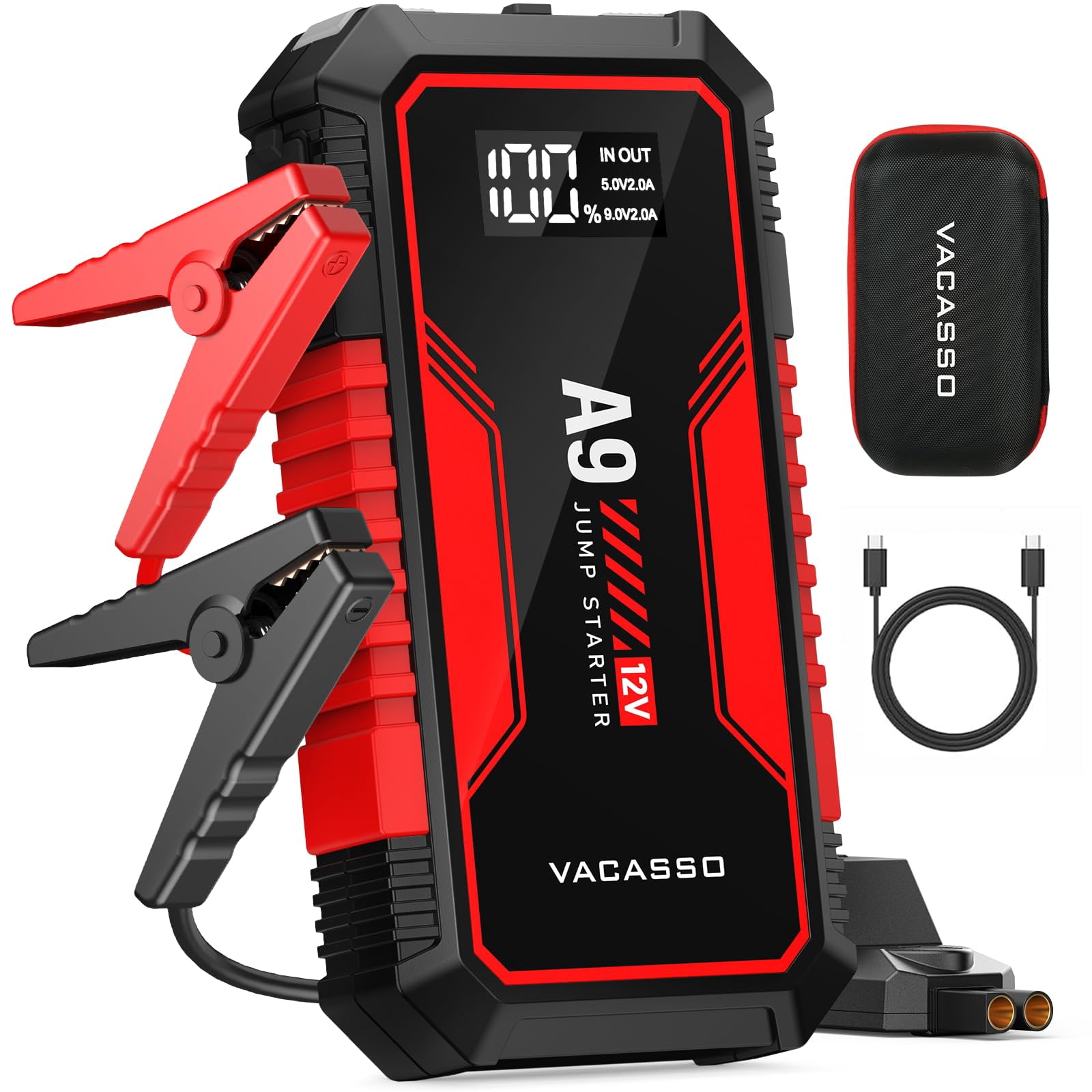 Jump Starter 4000A, VACASSO A9 Battery Jumper Starter Portable (7L Gas/4L Diesel), 12V Car Battery Booster Jump Starters Pack, Ju