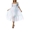 thumbnail image 2 of Women Summer Puffy Tulle Princess Dress Solid Color Square Neck Short Sleeve Ruffle Hem A-Line Dress Plus Size, 2 of 6