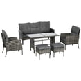thumbnail image 1 of Outsunny Ensemble de Mobilier de Patio 6 Pcs avec Chaises, Ottomans, Sofa, Table, Coussins, 1 of 10