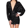 thumbnail image 1 of Pisexur Robes pour Femmes Robe de Cocktail à Col en V Profond Robe de Soirée à Paillettes de Mode Robe de Boîte de Nuit de Fête Tunique Dos Ouvert Robes de Retour à la Maison Robe Élégante pour Invitée de Mariage Robe Midi, 1 of 6