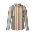 thumbnail image 4 of Cameland Blouses Mode pour Femmes Col en V Rayé Manches Retroussables avec Poche Chemise Ample, 4 of 6