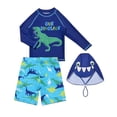 thumbnail image 1 of Hiiyo Big Boys Dinosaur Print Rash Guard & Swim Trunks & Sun Hat 3Pcs Swimsuit, Sizes 3-13, 1 of 6