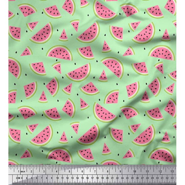 Soimoi Rayon Fabric Seeds & Watermelon Fruits Fabric Prints by Yard 42 Inch Wide