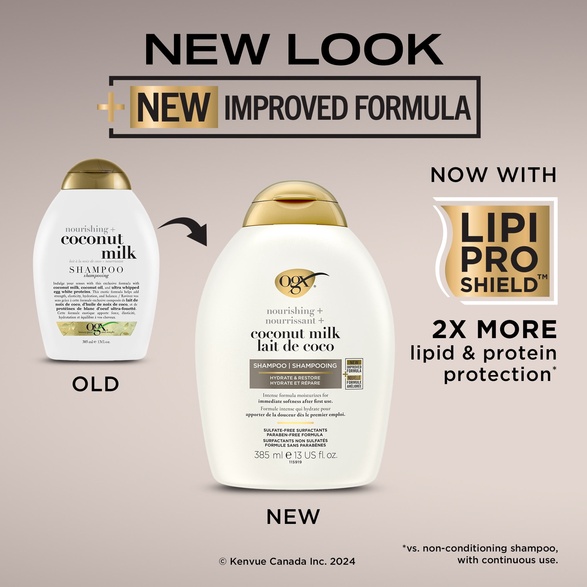 OGX Nourrissant + Lait de Coco Shampooing Hydratant, Shampooing Hydratant & Réparateur Hydrate pour des Cheveux Doux dès la Première Utilisation, Sans Parabènes, Surfactants Sans Sulfates