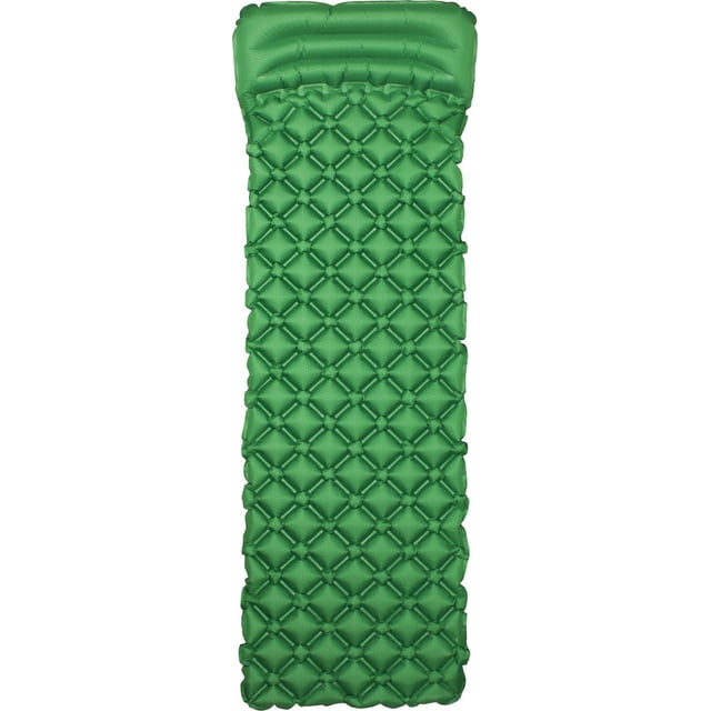 Rockwater Designs TPU-Lite Tapis Coussin d'Air Auto-Gonflant avec Oreiller Vert, Rectangulaire avec Profondes Rainures Soudées et Oreiller Intégré, en polyester 75D avec TPU, compact et Léger pour le camping et l'Utilisation Extérieure.