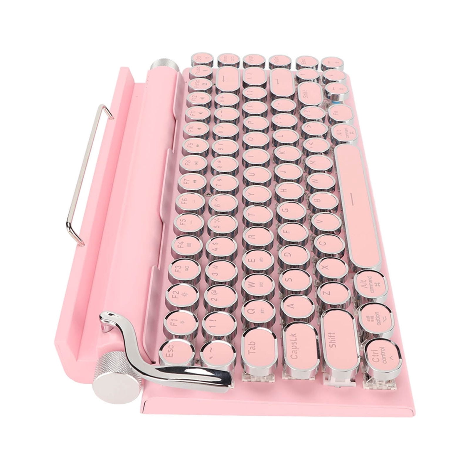 Typewriter Mechanical Keyboard, Retro Round Keycap Mechanical Keyboard 83 Keys Blue Switch  For Tablet Pink
