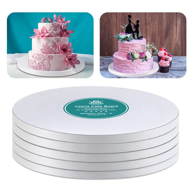 YAOMOBB Planche à Gâteau Résistante à la Graisse Ensemble de 5 Pcs Plateau Support de Base de Gâteau Rond Ondulé Épais 8 10 12 Pouces Anti-Graisse Non de Qualité Alimentaire
