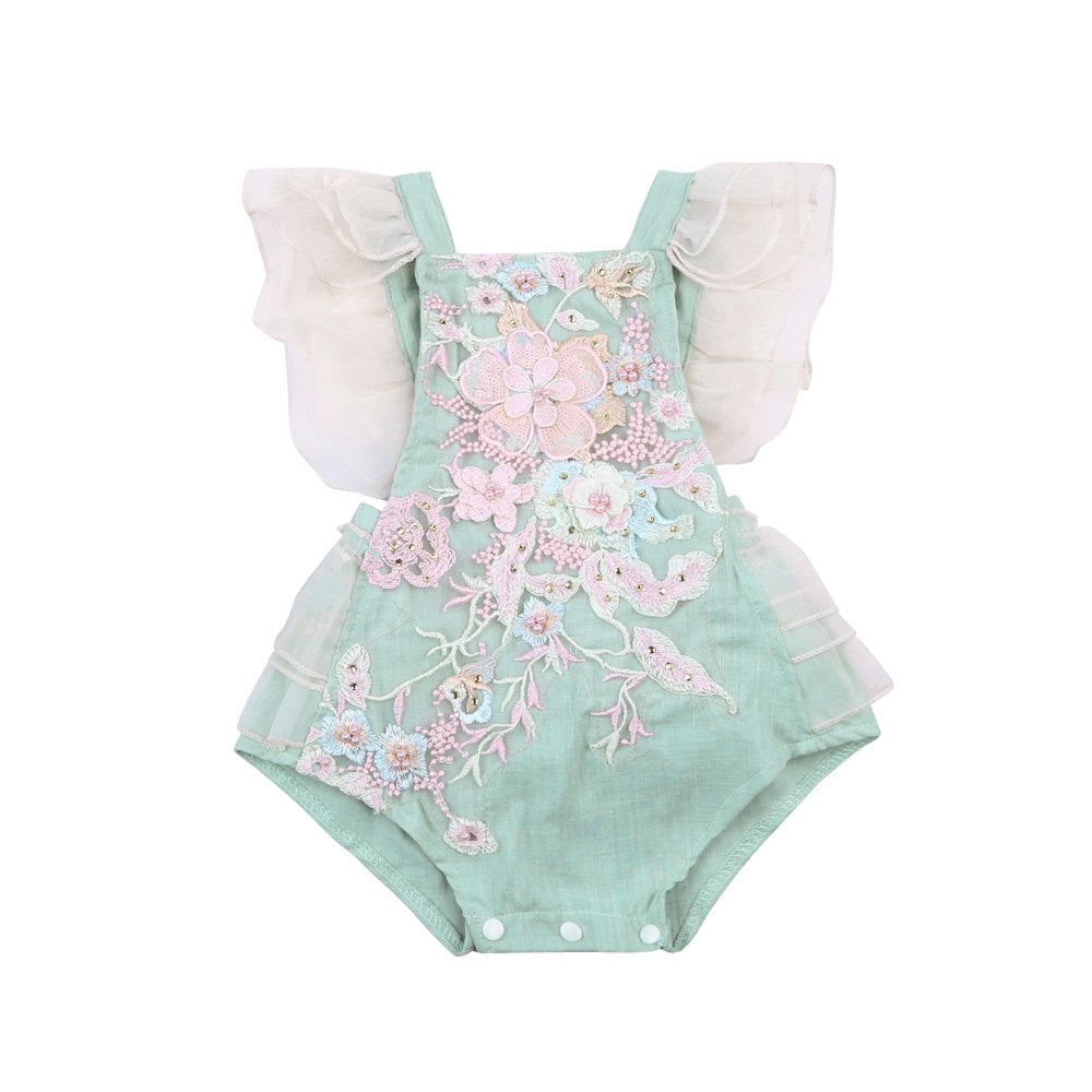 MesaSe Barboteuse pour Bébé Brodée Motifs Floraux Sans Manches Col Carré une-Pièce pour Filles