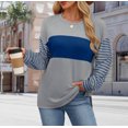 thumbnail image 4 of Amzcrzy Chandail en Molleton Femme Col Rond Manches Longues T-Shirts Décontractés Tunique à Rayures Blocs de Couleur Basiques, 4 of 9