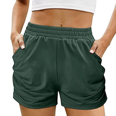 Yuyuzo Womens Lightweight Shorts Elastic Waist Drawstring Comfy Shorts Ladies Solid Colour Cotton Linen Beach Shorts