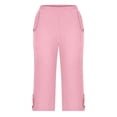 thumbnail image 4 of VEKDONE Womens Cotton Linen Capris Pants Pink XL, 4 of 6