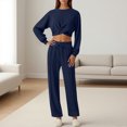 thumbnail image 2 of ShomPort Womens 2PC Matching Set Long Sleeve Crewneck Wrap T-Shirts Drawstring Elastic Waist Loose Pants Going Out Trendy Set, 2 of 7