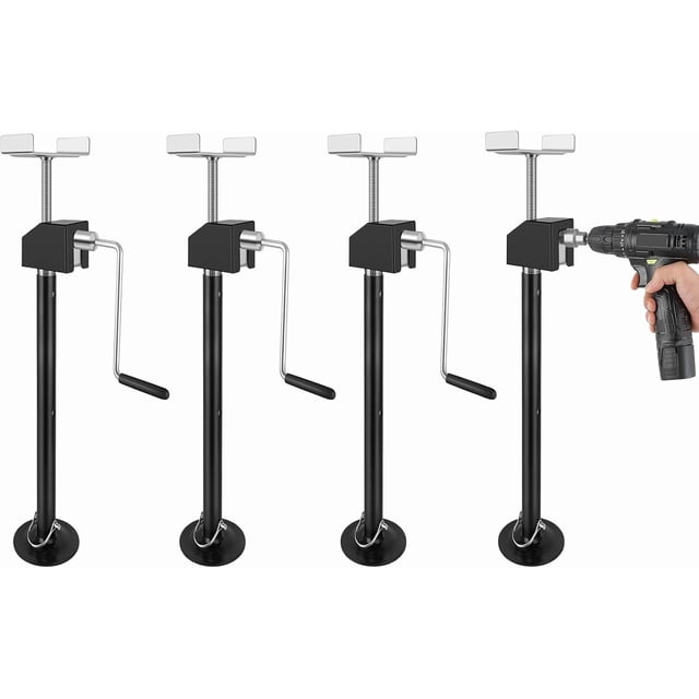 4-Pack RV Slide Out Support Jacks,Heavy Duty Steel Camper Stabilizer Jacks Support Up to 20,000 Lb,Adjustable 21"-34" Height by Power Drill & Hand Crank