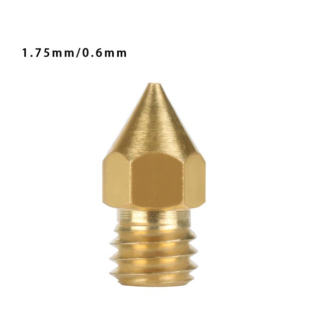 Workhe 3D Printer Nozzle Brass Extrude Head Mini Portable Brass Nozzle Firm Printer Thread, 0.6mm/1.75mm