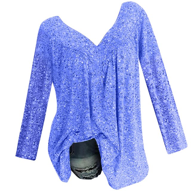 CEHVOM Blouse à Manches Longues Col en V Imprimée pour Femmes Grande Taille, Liquidation