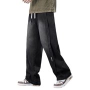 Men's Jeans Relaxed Fit Men's Spring Summer Retro Wide Leg Micro Stretch Drawstring Design Jeans Jeans Homme Slim Black XL