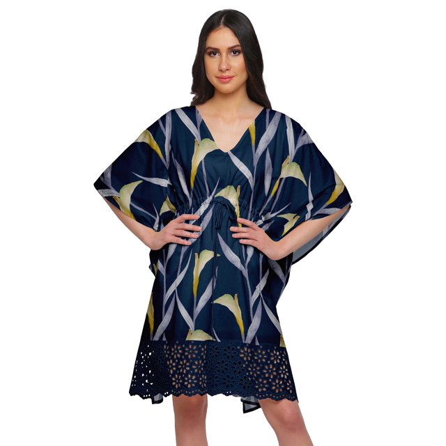 Moomaya Cutwork Lace Beach Kaftan For Women Printed Bikini Caftan Plus Size