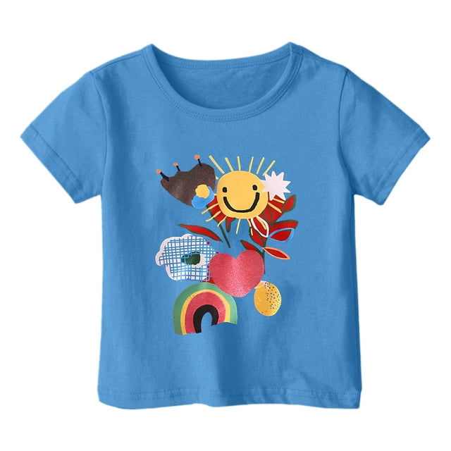 FhsagQ The 7th Of July Garçon et Fille Mode Décontractée Imprimé Col Rond Ample Manches Courtes T-Shirt Haut Petites Filles The 7th Of July T-Shirts 7/8T Ensembles Shorts Noir 4-5 Ans