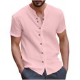 thumbnail image 2 of TIMIFIS Mens Short Sleeve Top Cotton Linen T Shirts Beach Solid Short Sleeve Shirts V-neck Button Closure Tops Blouse - Spring/Summer, 2 of 6