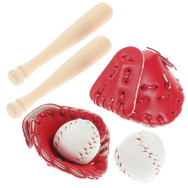 CNKOO 2 Sets Mini Glove Baseball Bat and Ball Set Simulation Props Miniatures Sports Accessories