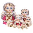thumbnail image 2 of Russian Hand Painted Doll Fuchsia Matryoshka Nesting Dolls 10pcs, 2 of 8