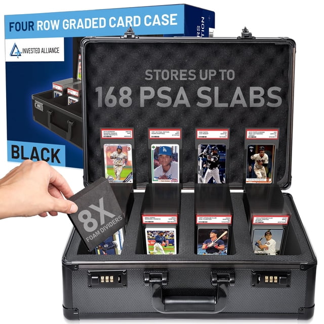 Premium Black 4 Row PSA Slab Case For Graded Cards | Graded Card Case Storage Box, Sports Card Cases, Baseball & Football Cards Cases, TCG Collector Slab Box Holder For PSA, B